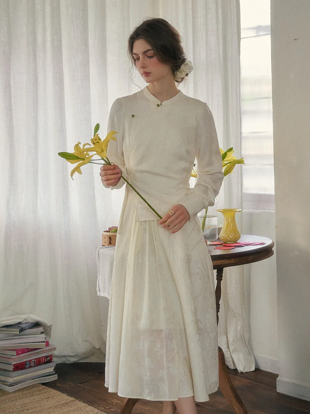Lian Classical Bamboo Butterfly Embossed Dress
