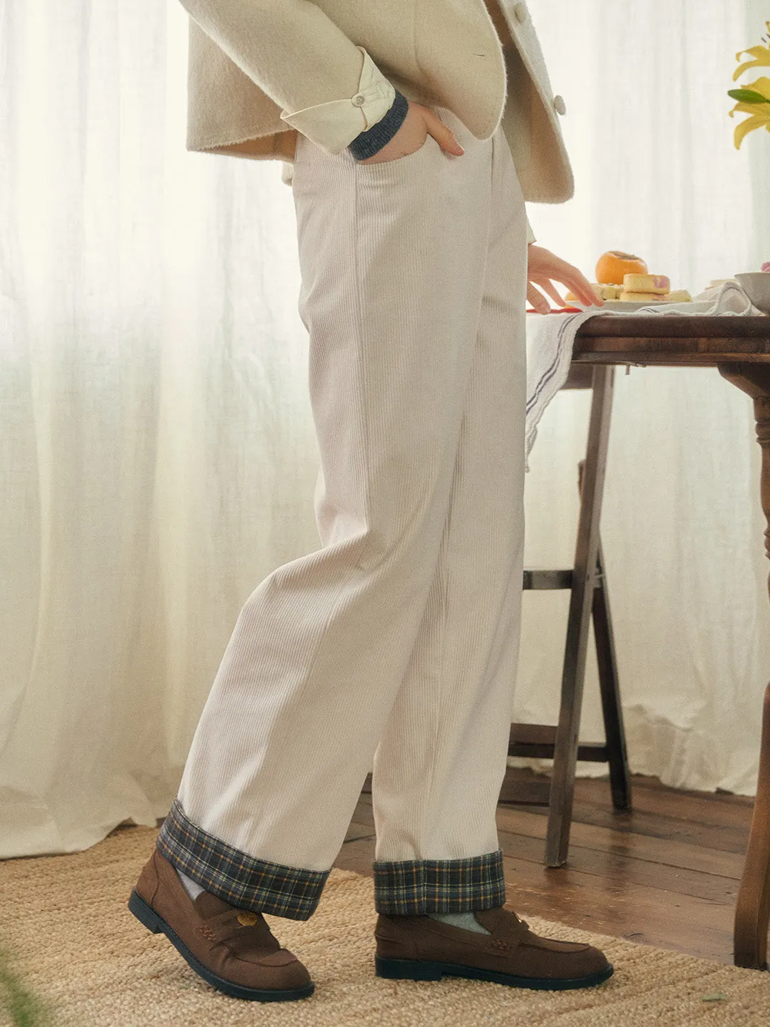 Lila Classic Corduroy Straight Trousers - Off White