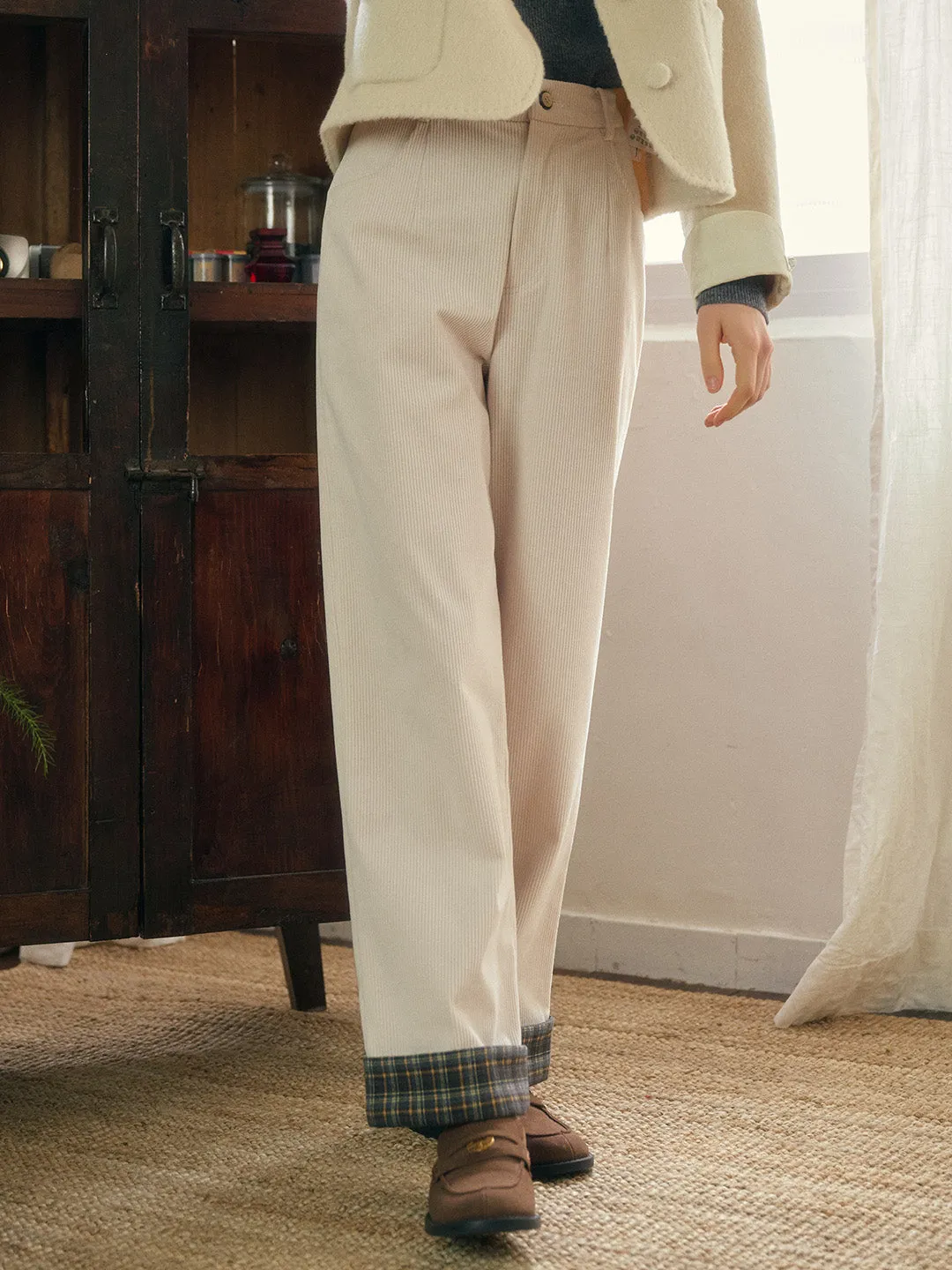 Lila Classic Corduroy Straight Trousers - Off White