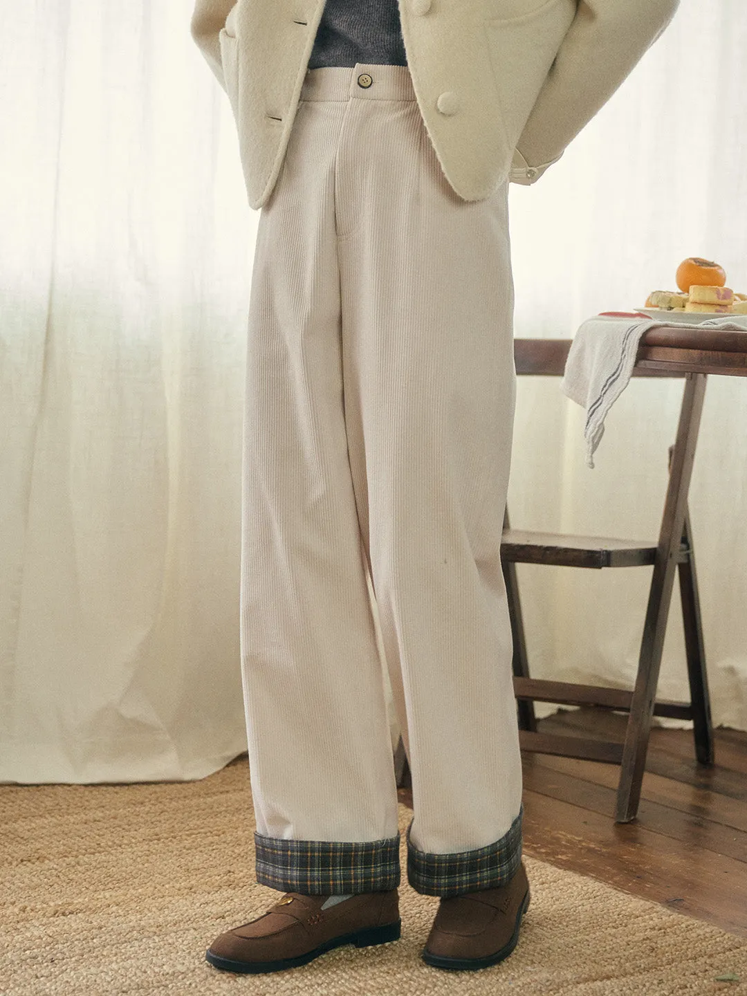 Lila Classic Corduroy Straight Trousers - Off White