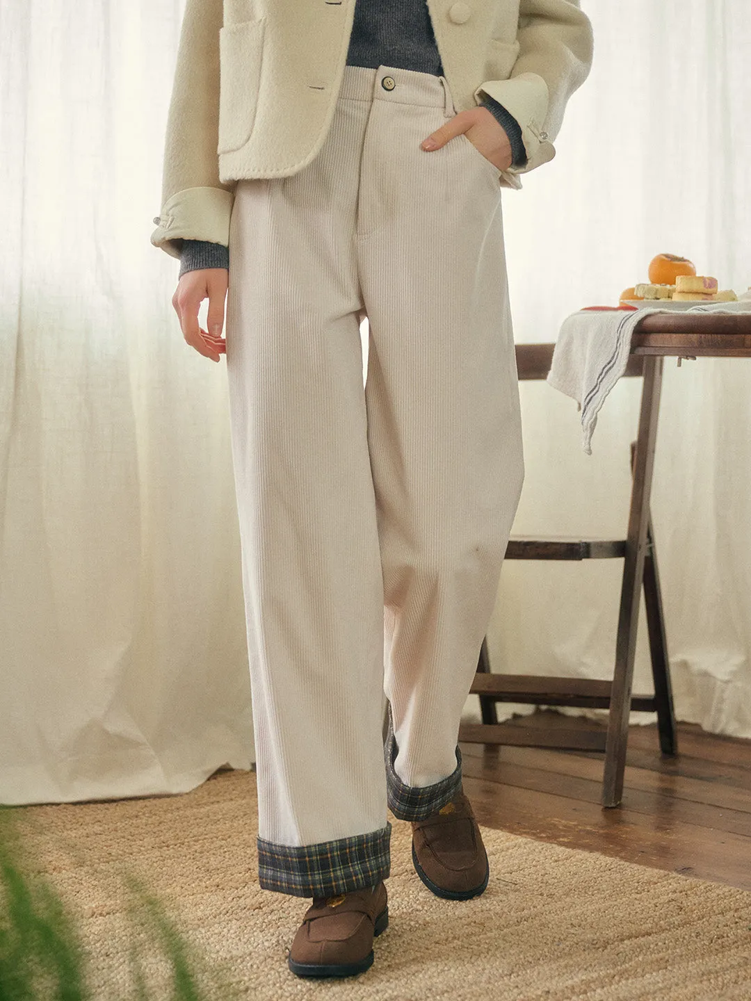 Lila Classic Corduroy Straight Trousers - Off White