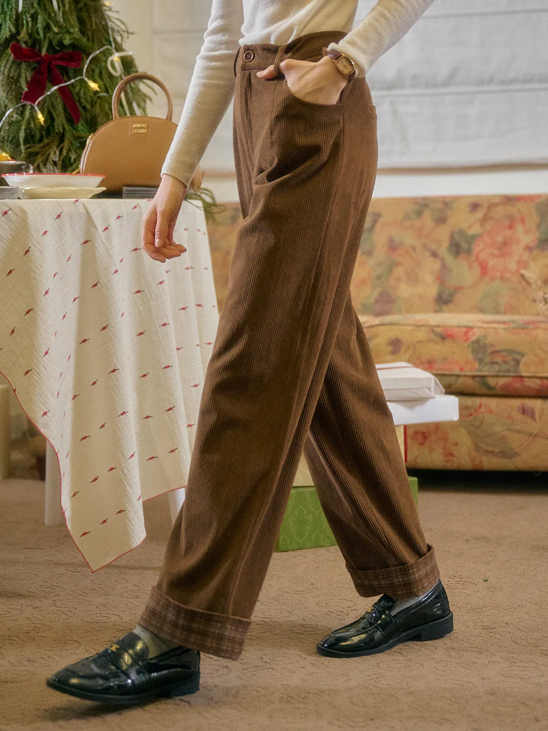 Lila Classic Corduroy Straight Trousers - Off White