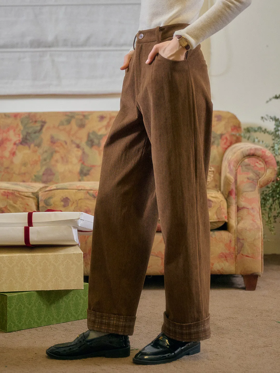 Lila Classic Corduroy Straight Trousers - Off White