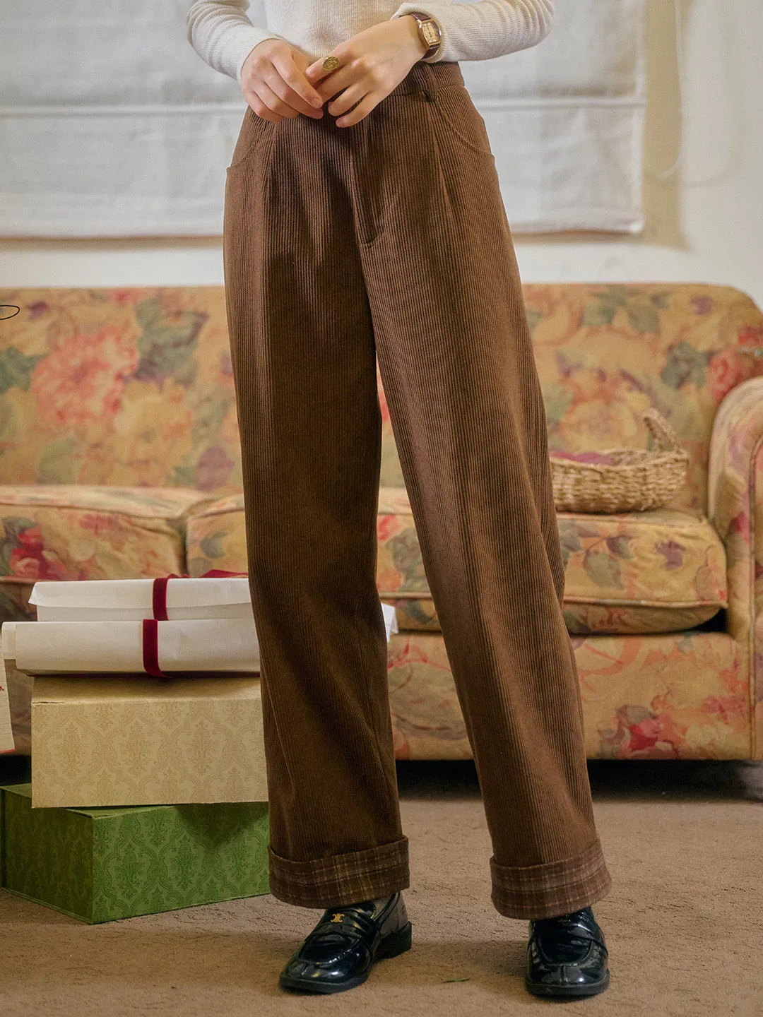 Lila Classic Corduroy Straight Trousers - Off White