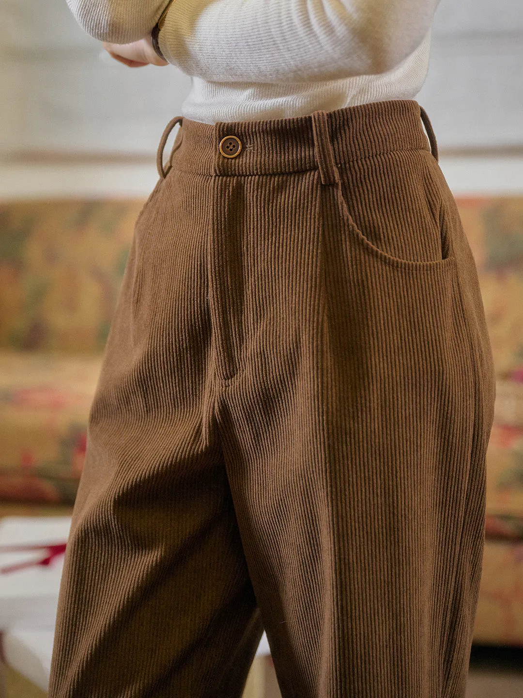 Lila Classic Corduroy Straight Trousers - Off White