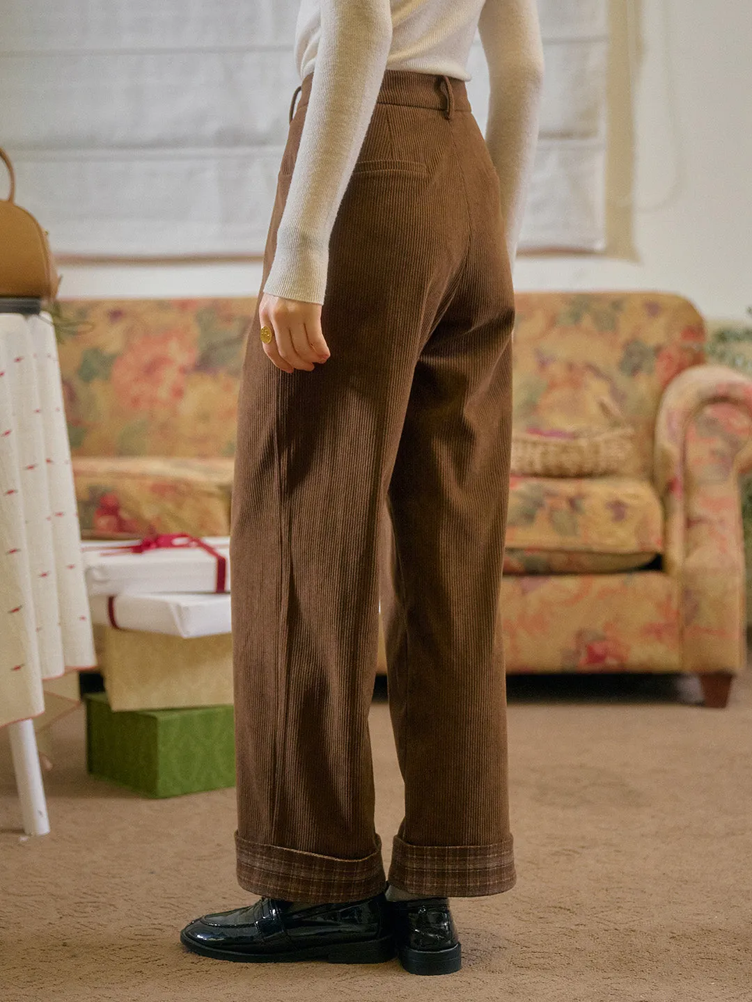Lila Classic Corduroy Straight Trousers - Off White