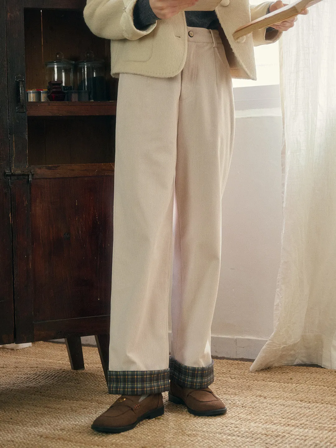 Lila Classic Corduroy Straight Trousers - Off White
