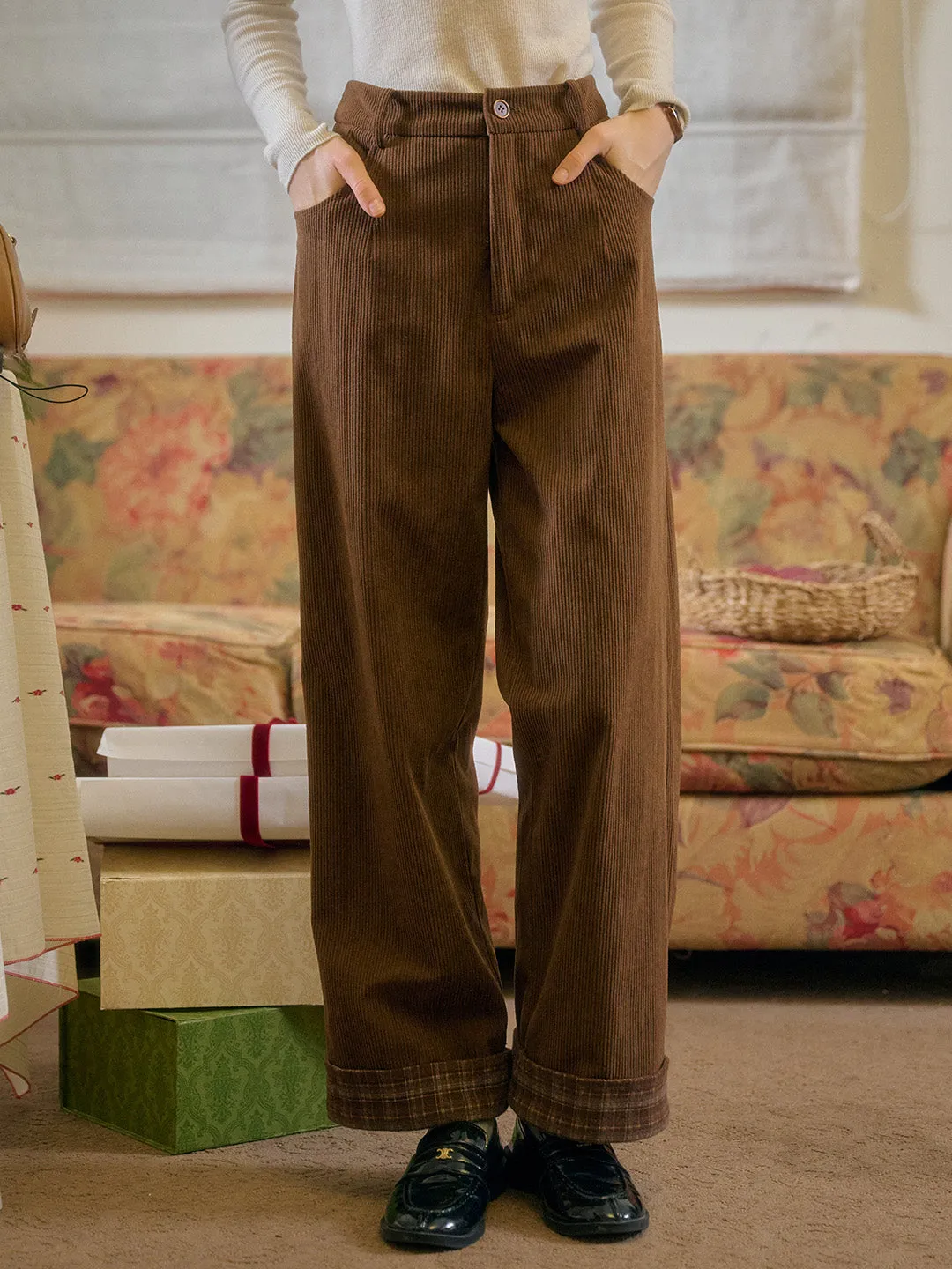 Lila Classic Corduroy Straight Trousers - Off White