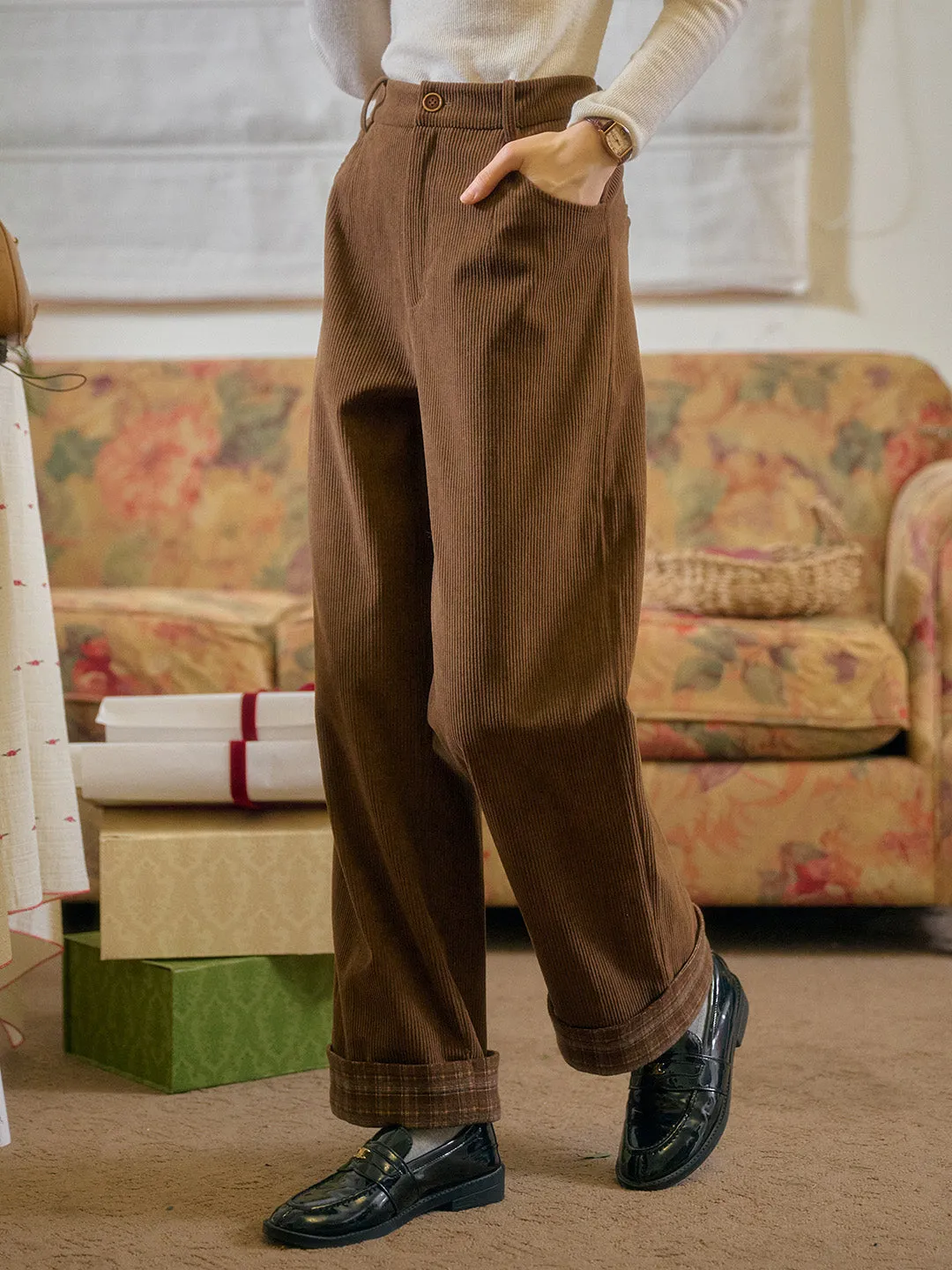 Lila Classic Corduroy Straight Trousers - Off White