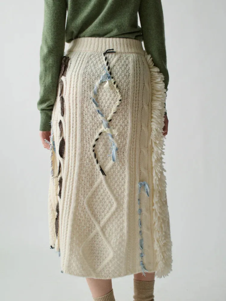 Lingua Franca - Jade Embellished Cable Knit Skirt - Ivory