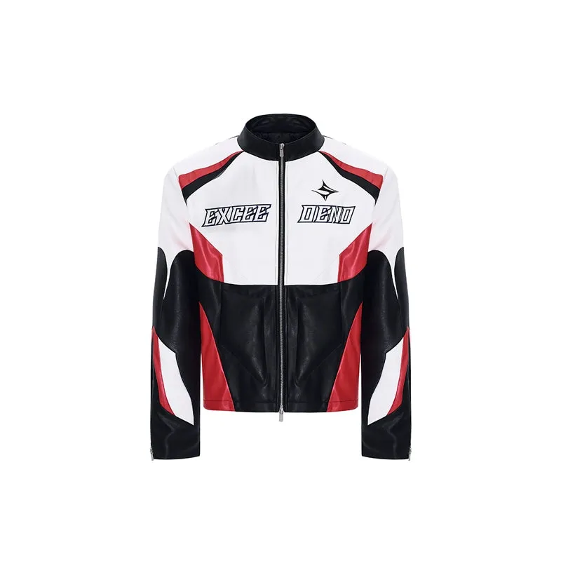 Logo Embroidery Leather Motorcycle Jacket