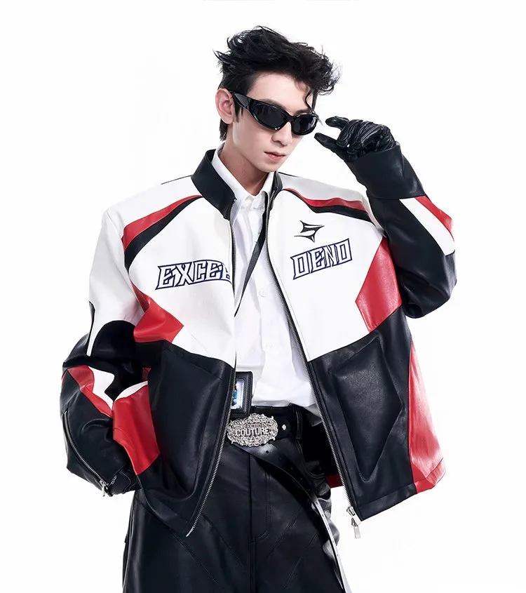 Logo Embroidery Leather Motorcycle Jacket