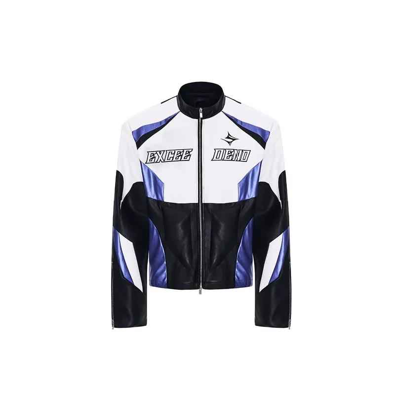 Logo Embroidery Leather Motorcycle Jacket