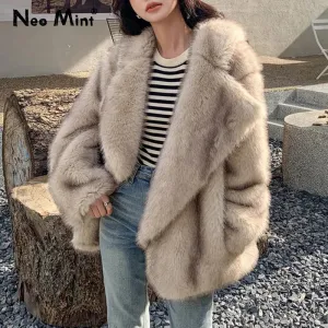 Long Gradient Women Brand Overcoat Enormous discount Outerwear Oversized Fashion Coat Invitation-only sale Color  Luxury Jacket Animal Loose Winter Fur Fluffy Faux
