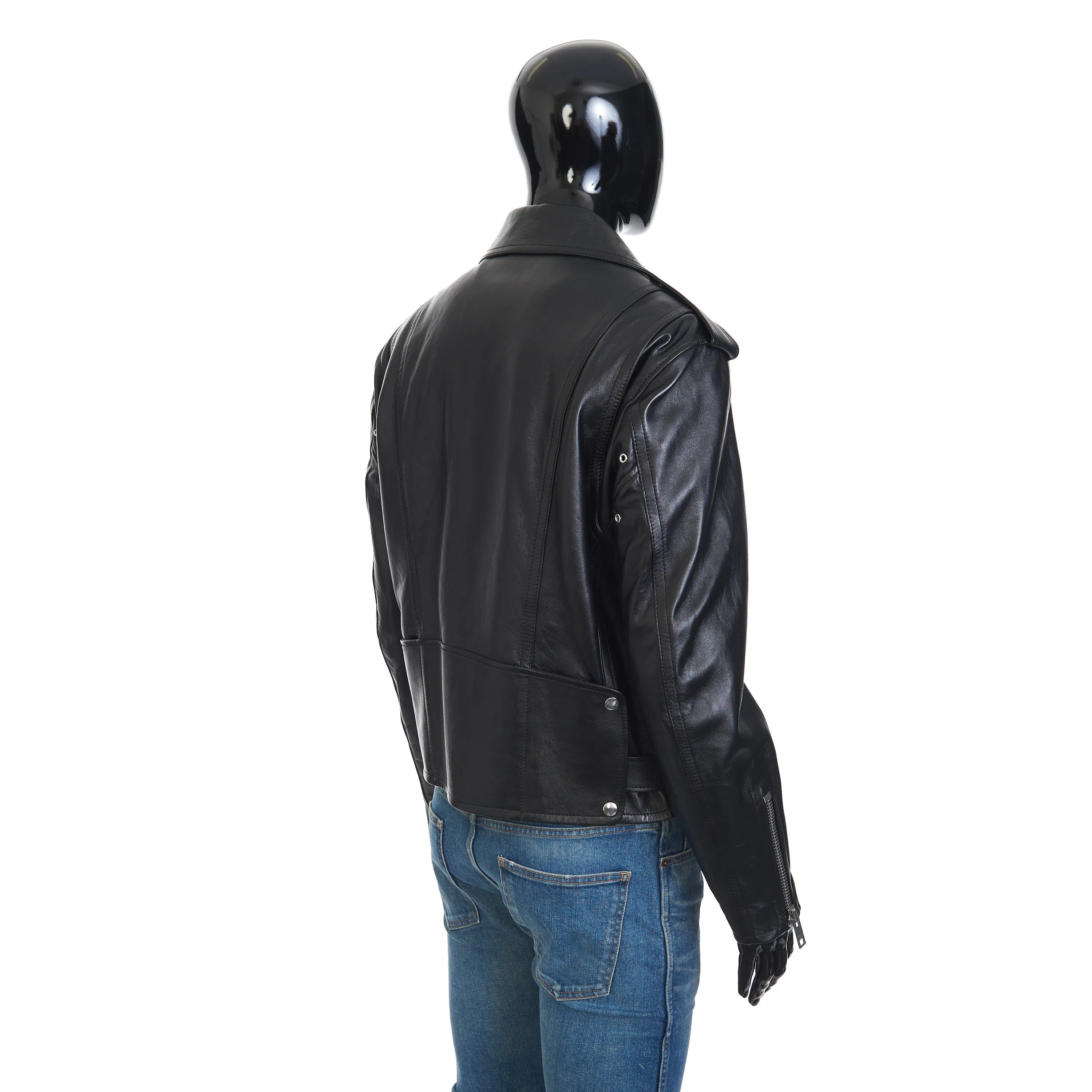 Loose Fit Biker Jacket In Black Soft Lambskin Leather