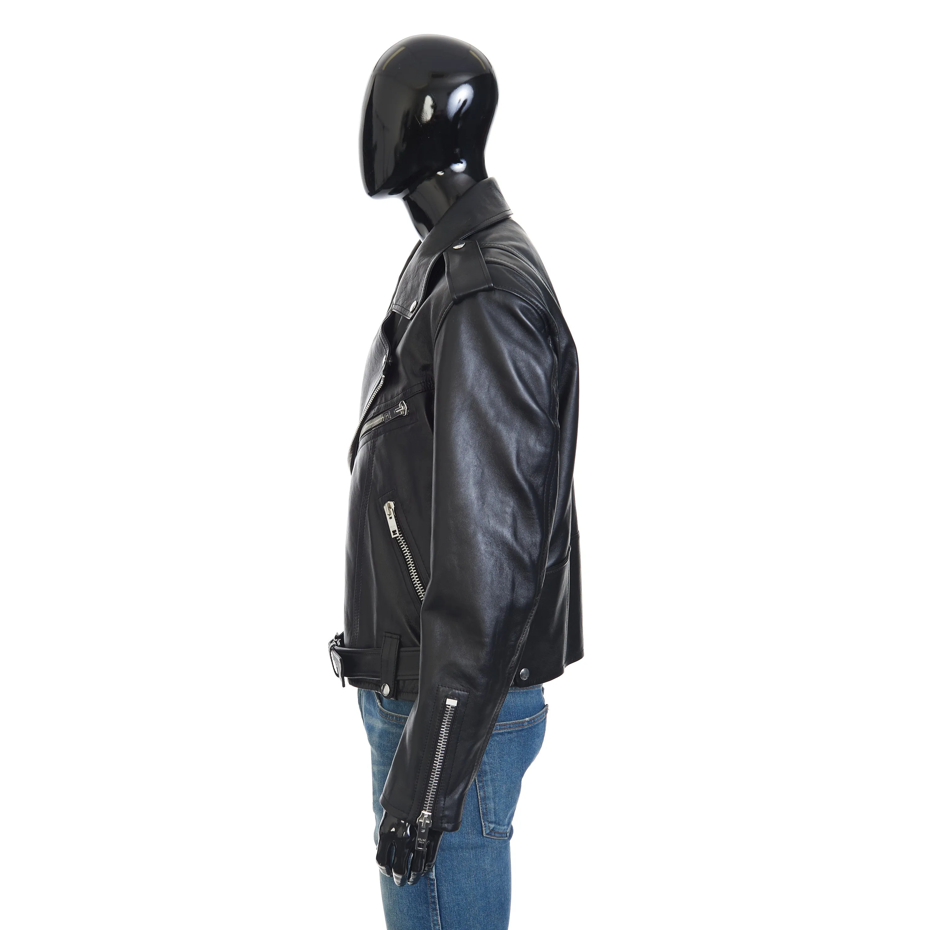 Loose Fit Biker Jacket In Black Soft Lambskin Leather