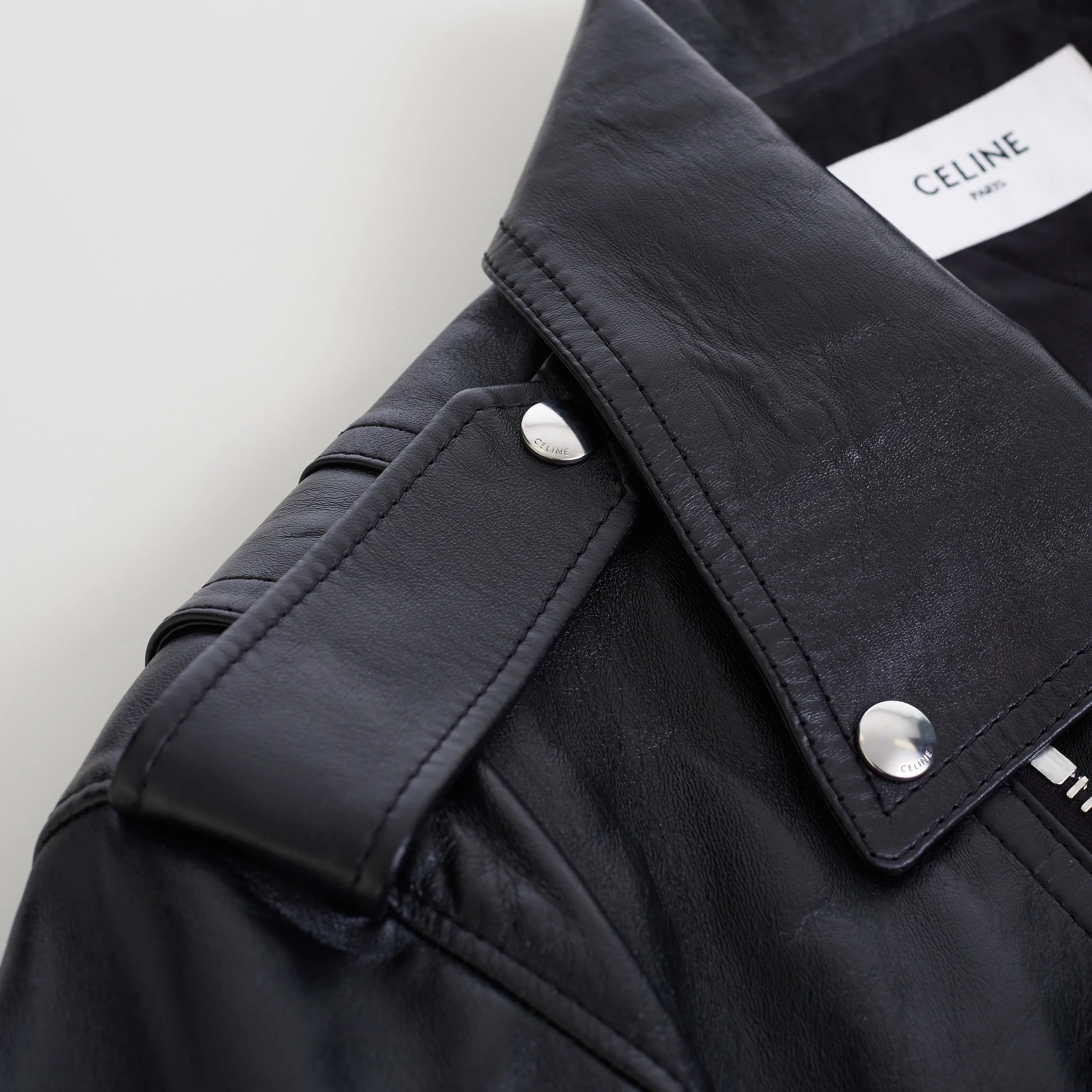 Loose Fit Biker Jacket In Black Soft Lambskin Leather