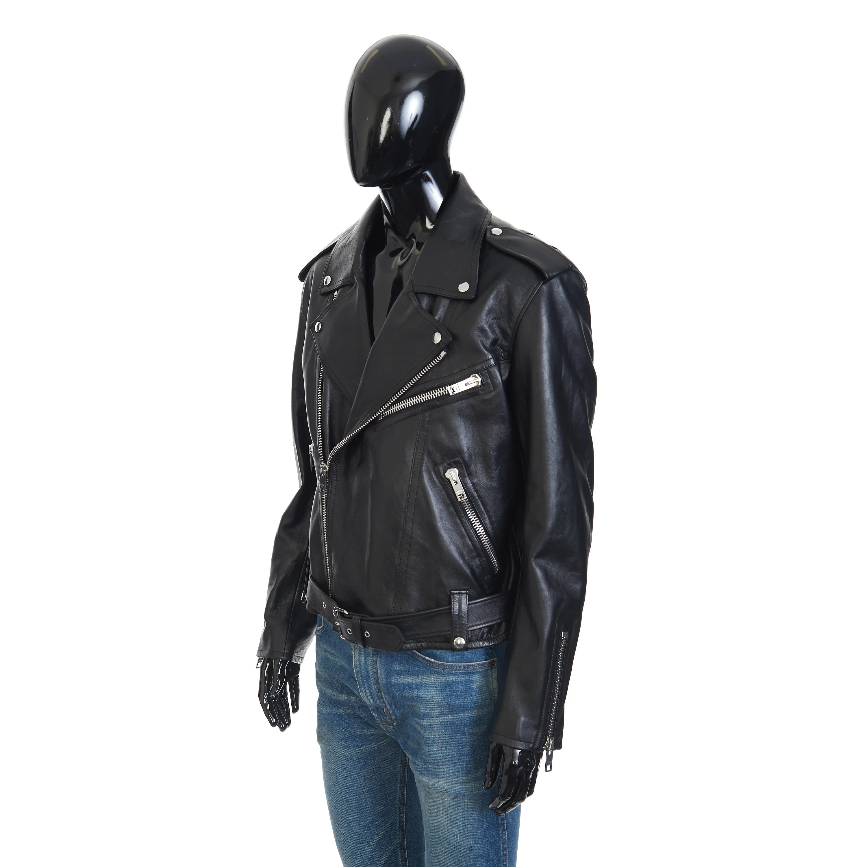 Loose Fit Biker Jacket In Black Soft Lambskin Leather