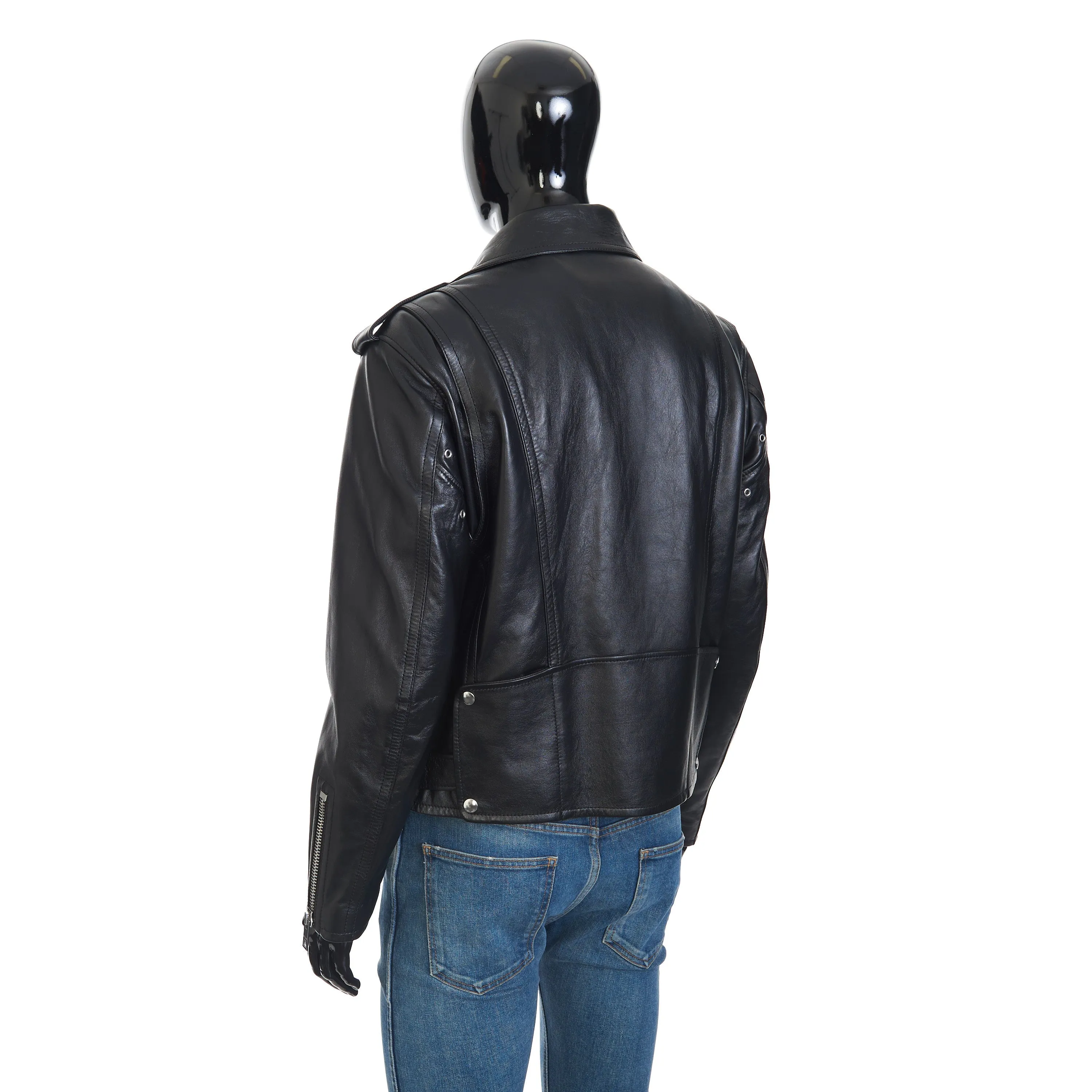 Loose Fit Biker Jacket In Black Soft Lambskin Leather