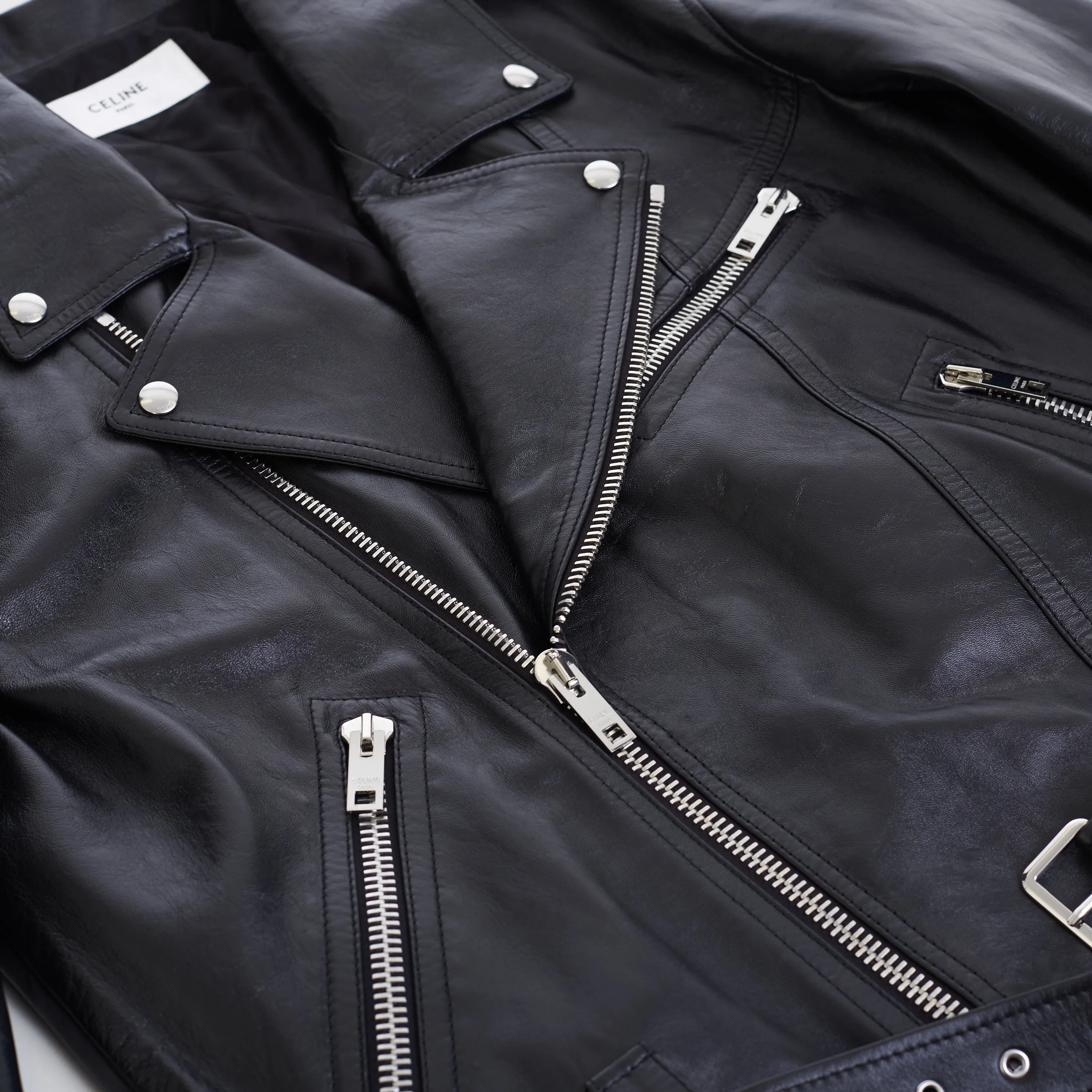 Loose Fit Biker Jacket In Black Soft Lambskin Leather