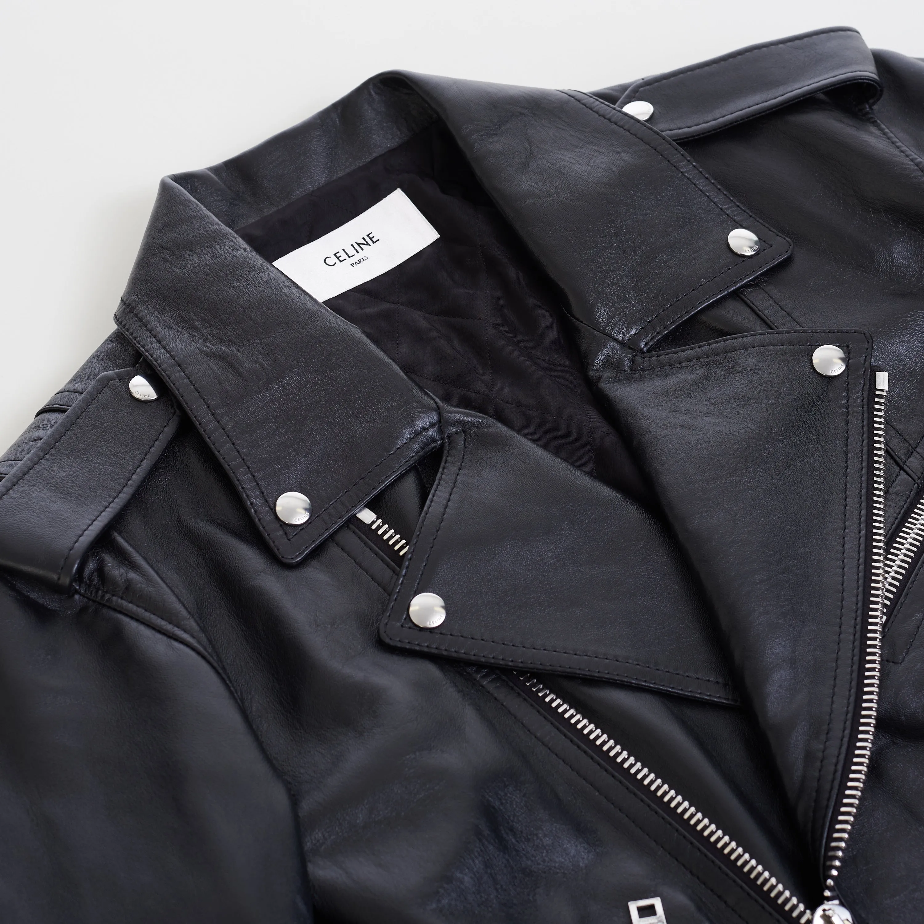 Loose Fit Biker Jacket In Black Soft Lambskin Leather