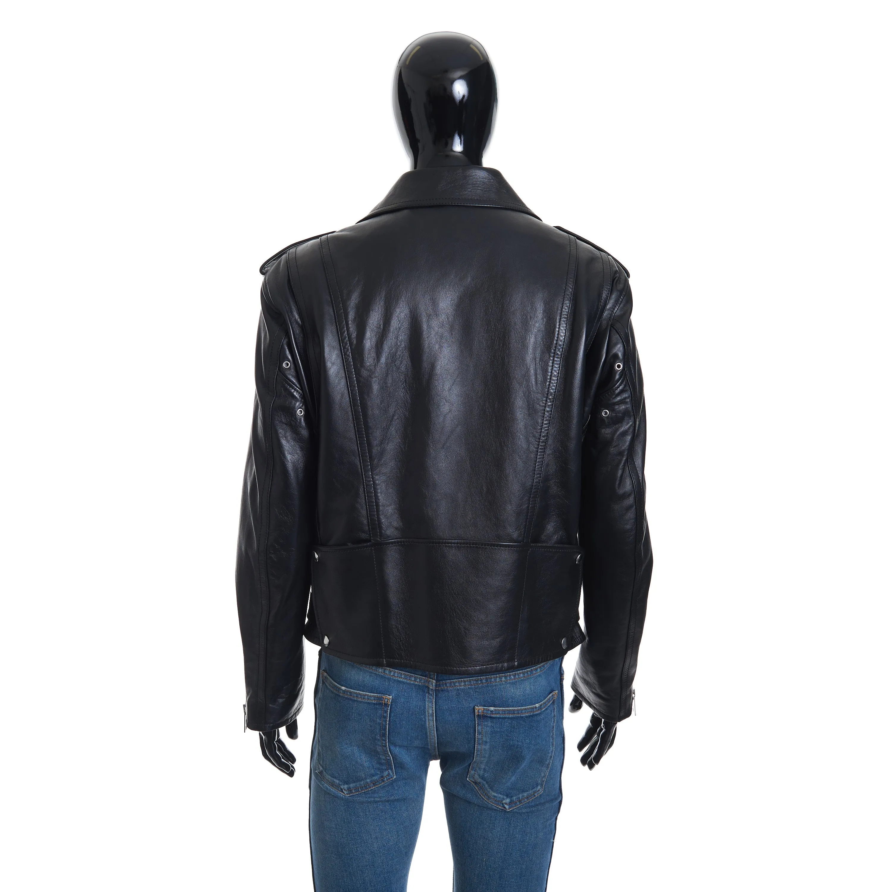 Loose Fit Biker Jacket In Black Soft Lambskin Leather