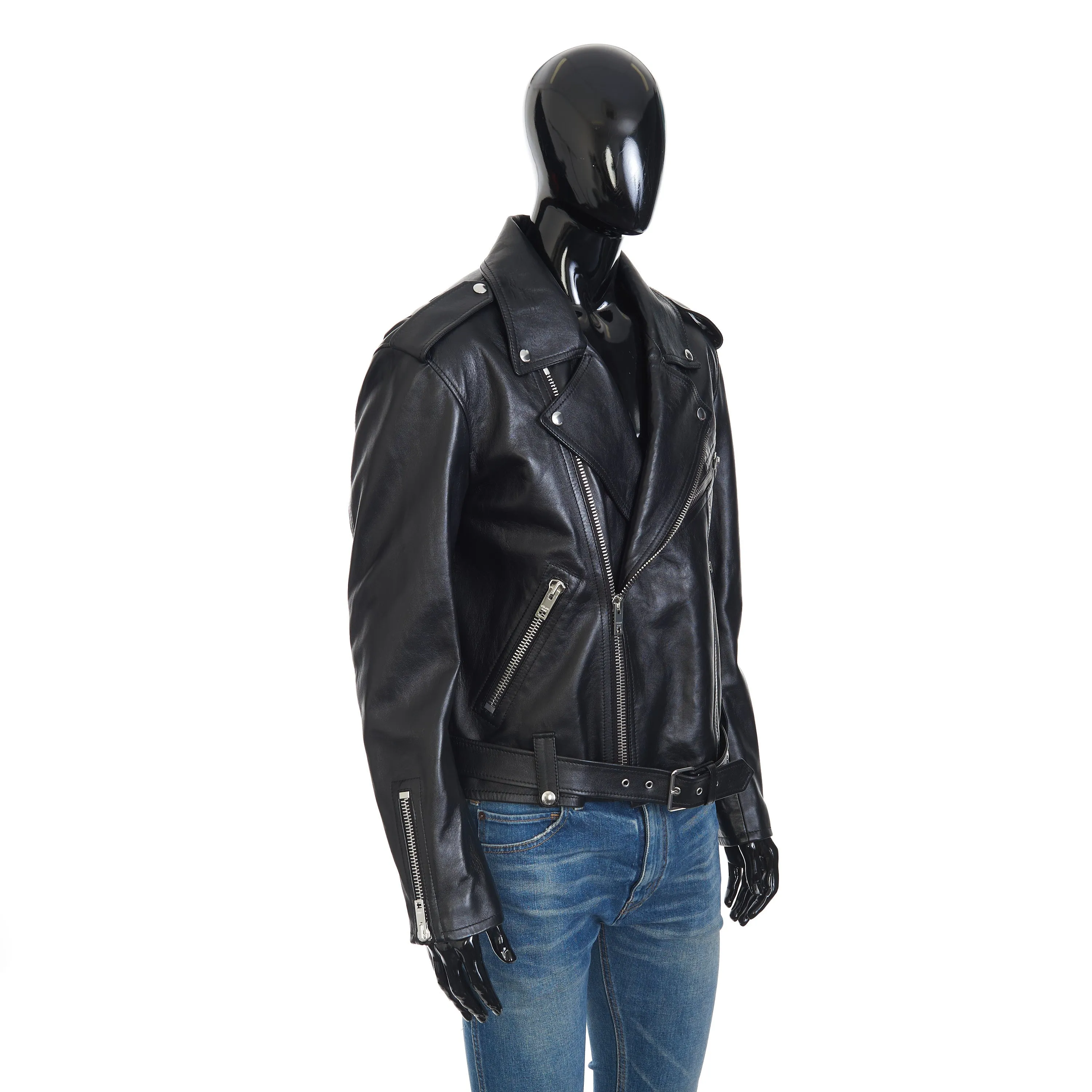 Loose Fit Biker Jacket In Black Soft Lambskin Leather