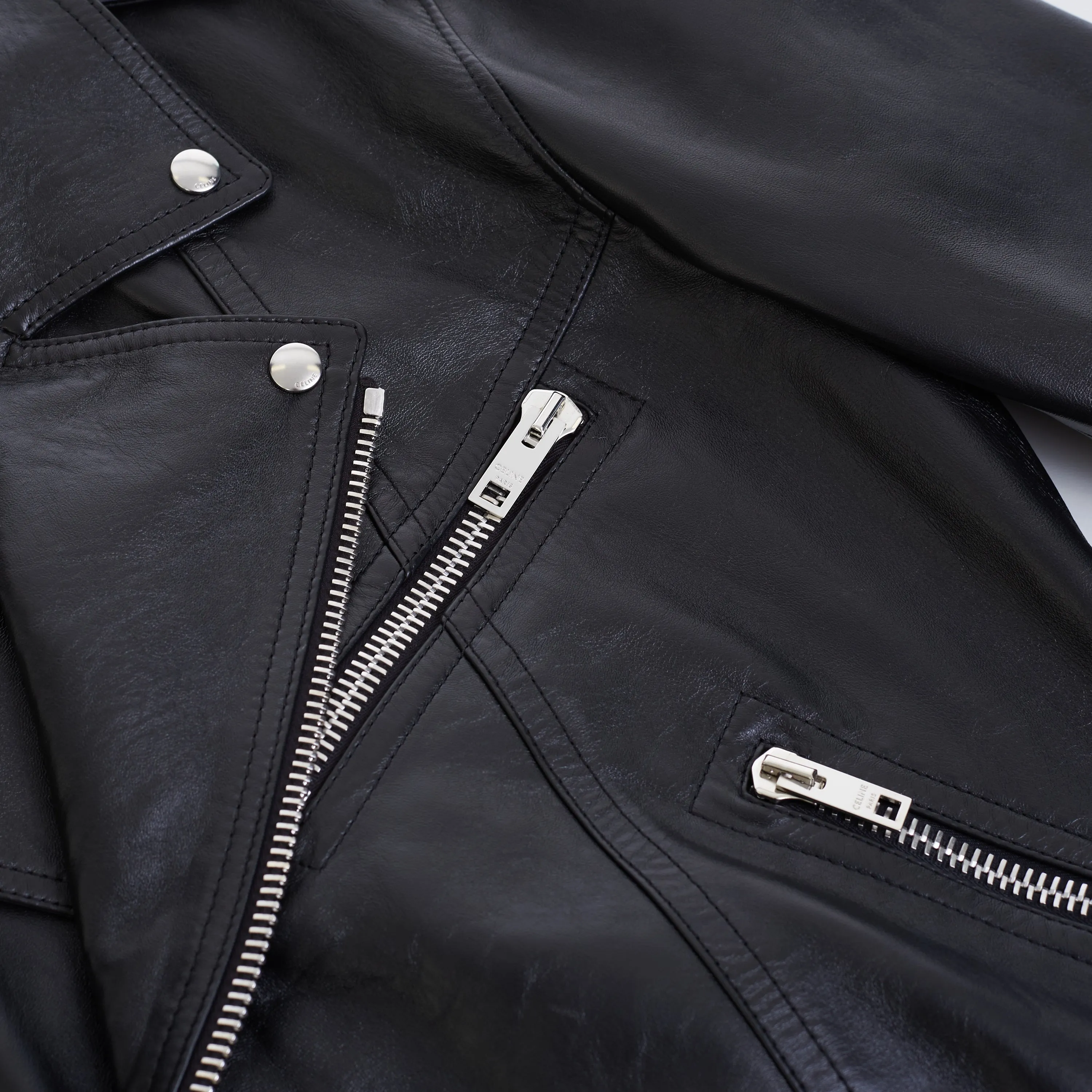 Loose Fit Biker Jacket In Black Soft Lambskin Leather
