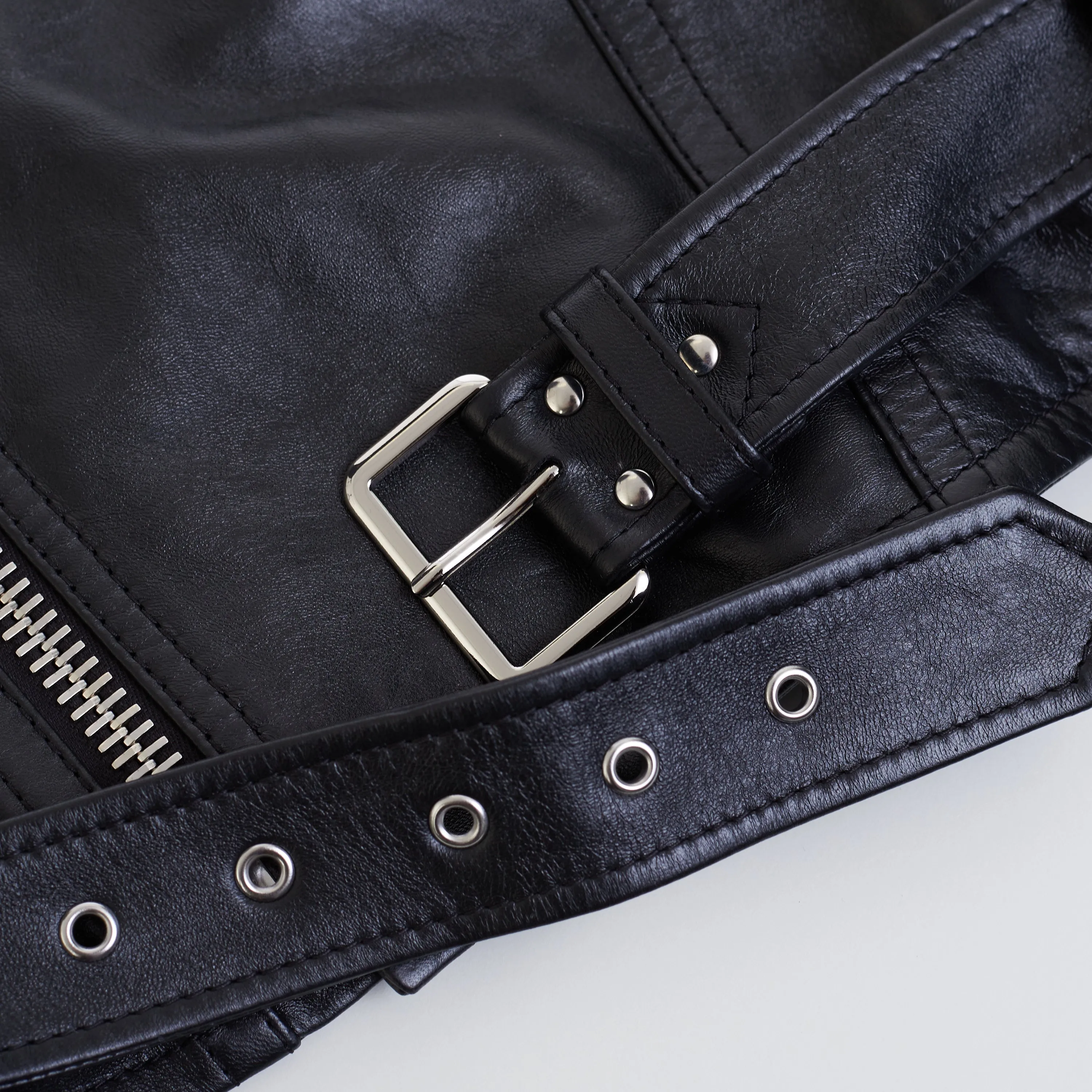 Loose Fit Biker Jacket In Black Soft Lambskin Leather