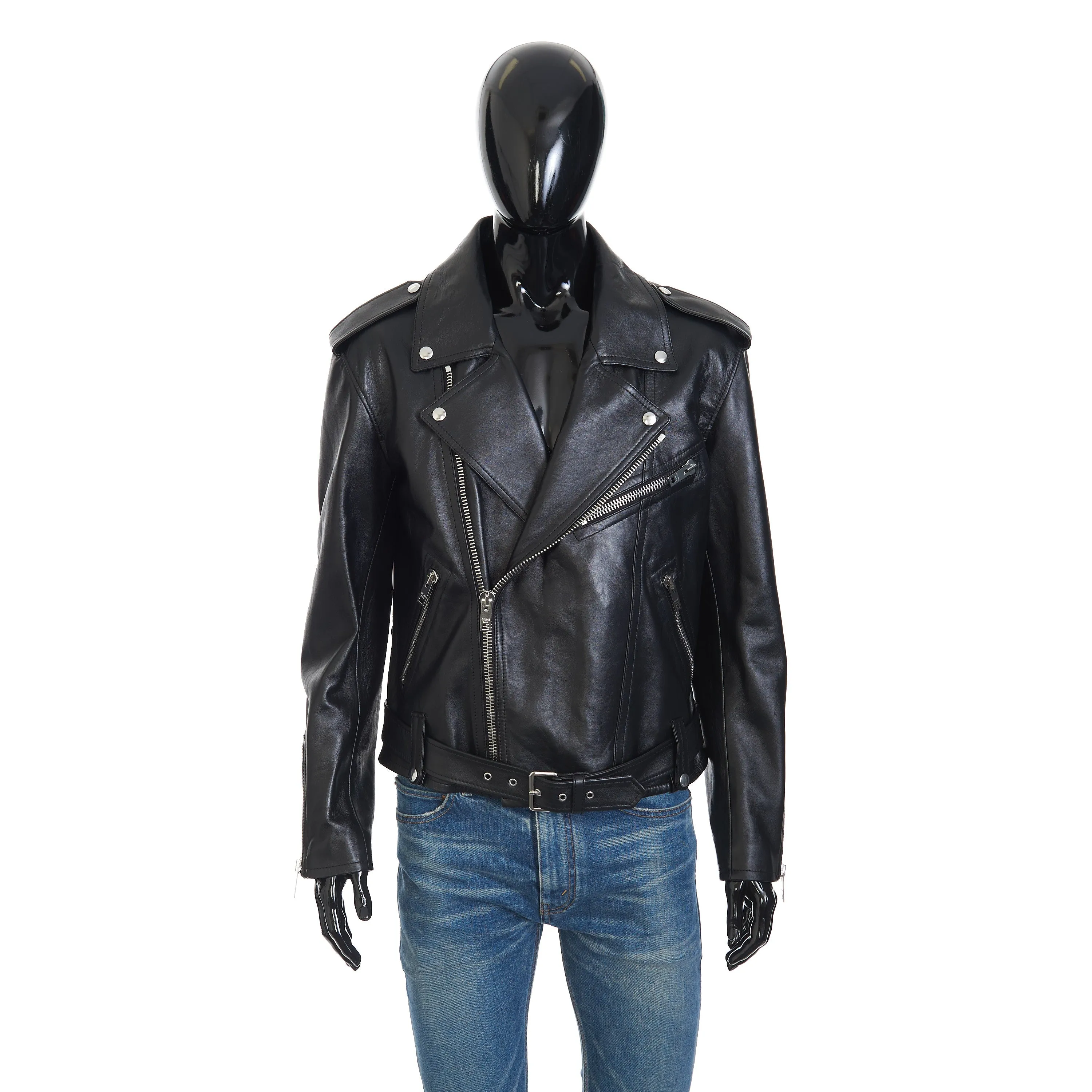 Loose Fit Biker Jacket In Black Soft Lambskin Leather