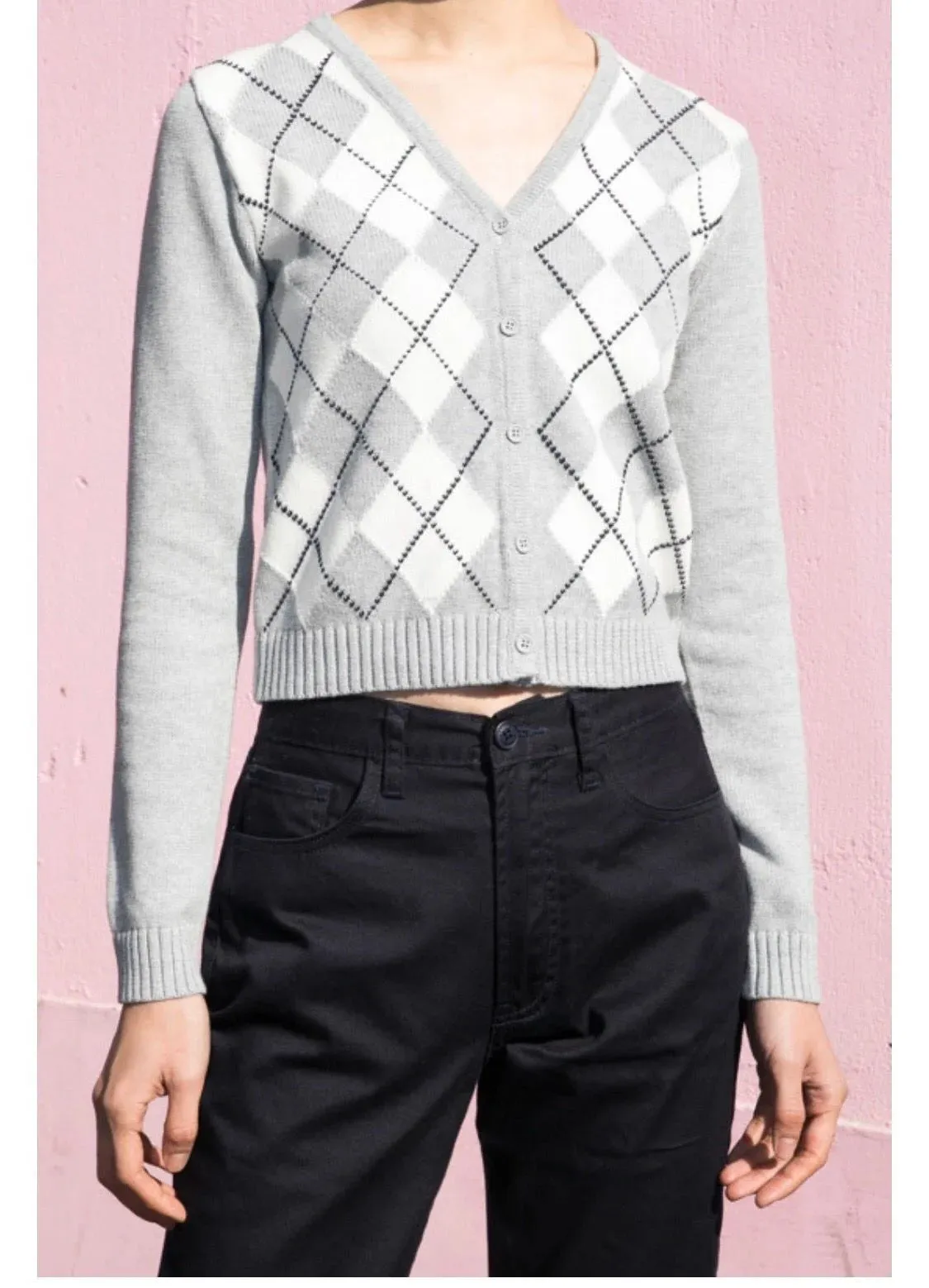 Lozenge Single-breasted Knitting Cardigan Sweaters