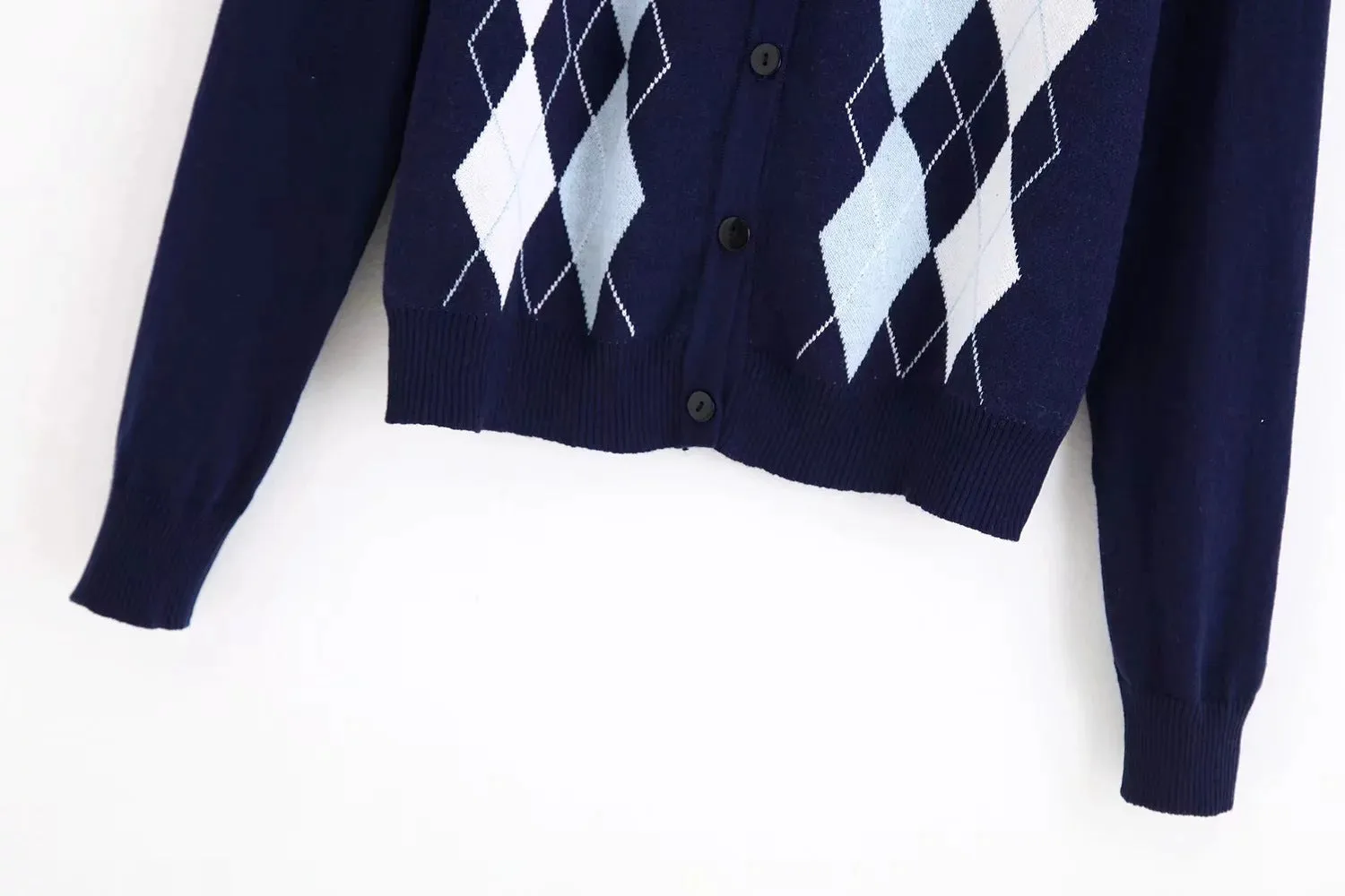 Lozenge Single-breasted Knitting Cardigan Sweaters
