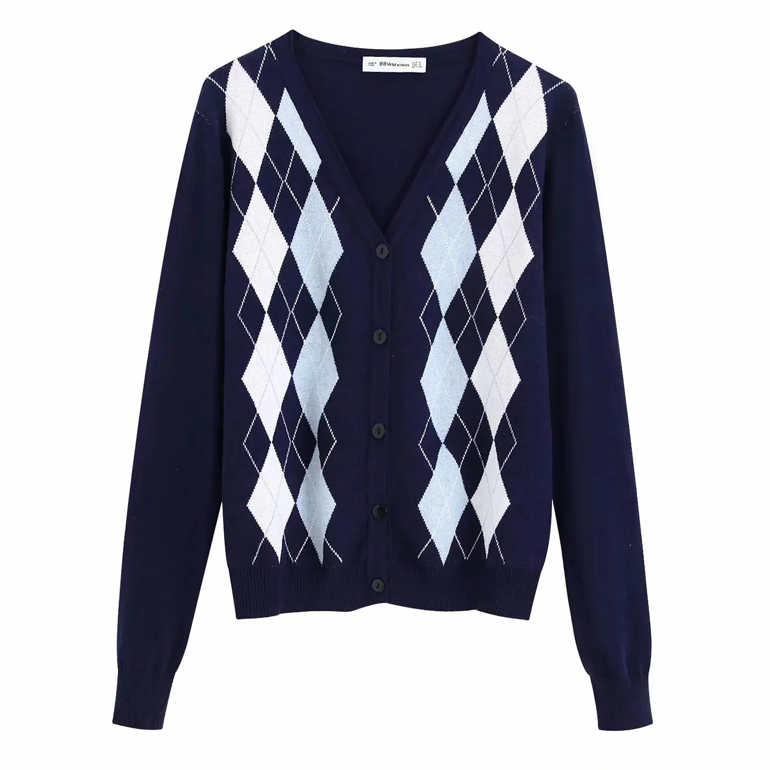 Lozenge Single-breasted Knitting Cardigan Sweaters