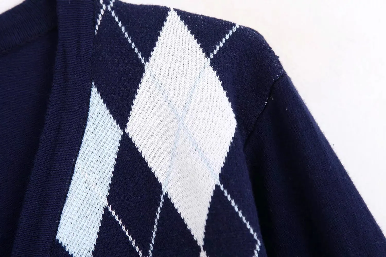 Lozenge Single-breasted Knitting Cardigan Sweaters