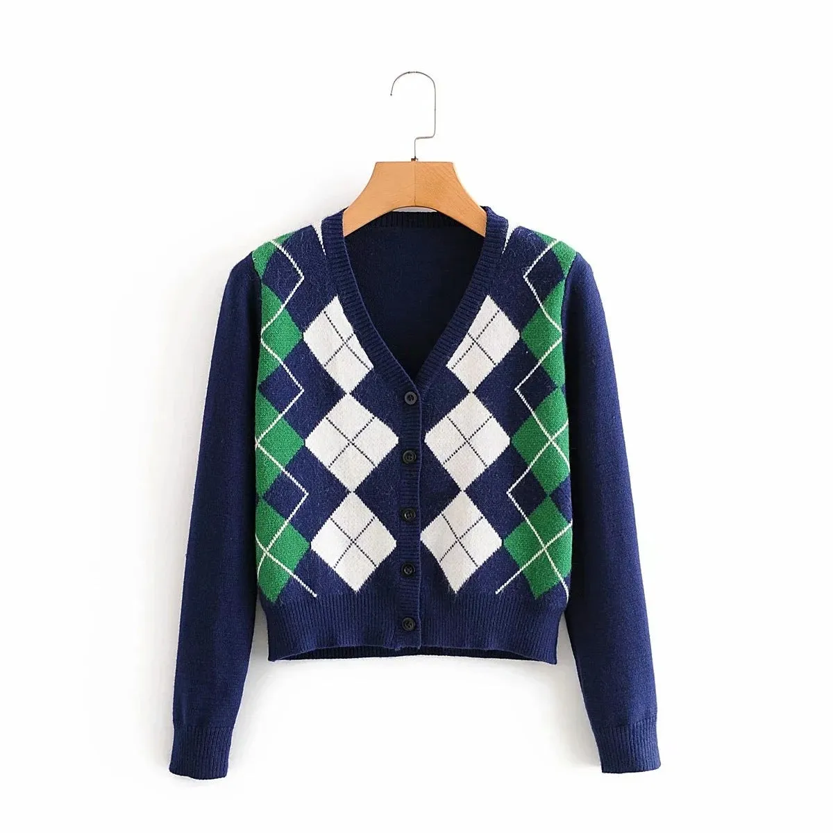 Lozenge Single-breasted Knitting Cardigan Sweaters