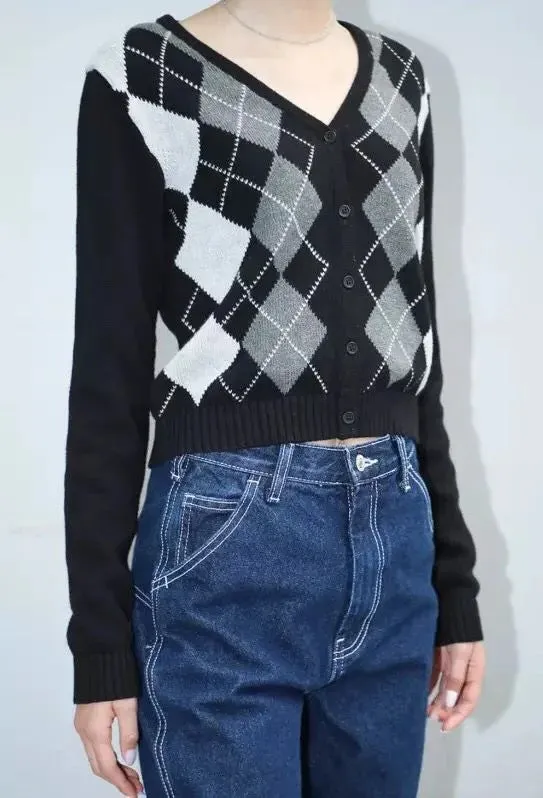 Lozenge Single-breasted Knitting Cardigan Sweaters