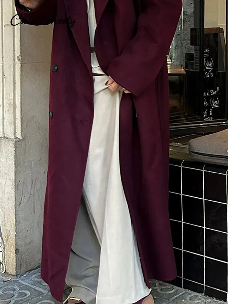 Luxurious Full Pads Coat Red Burgundy Fashion Shoulder Overcoats Long Breasted Sleeve Autumn Lady Women Double Woolen Oversized Best-selling deal Streetwear