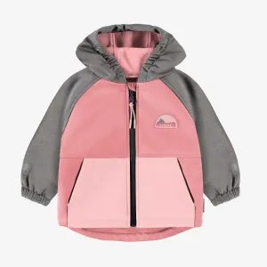 Manteau à capuchon rose et gris en coquille souple, bébé || Pink and gray hooded coat in soft shell, baby