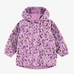 Manteau imperméable mauve à motifs de fleurs, bébé || Purple raincoat coat with flower all over print, baby