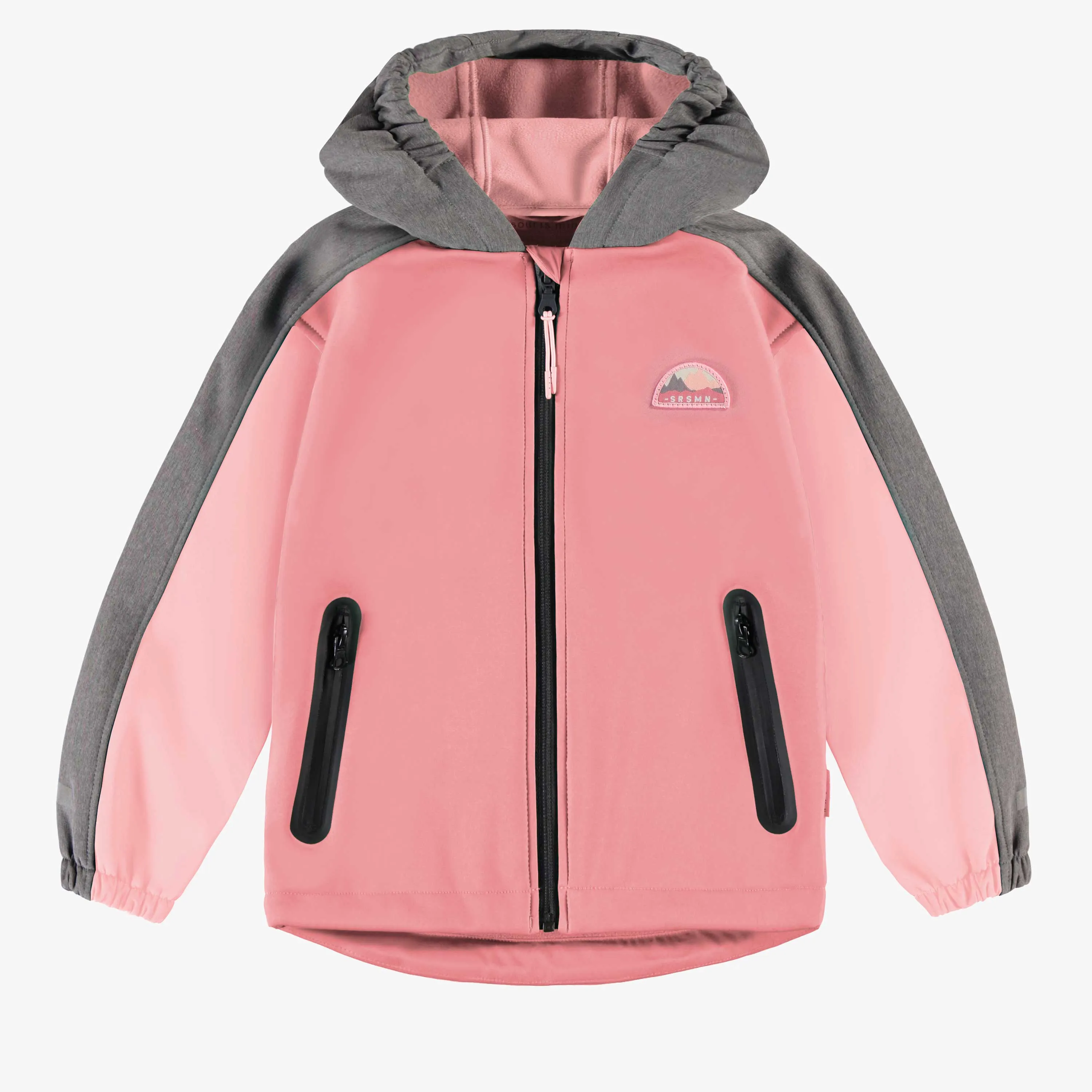 Manteau rose et gris en coquille souple, enfant || Pink and gray soft shell coat, child
