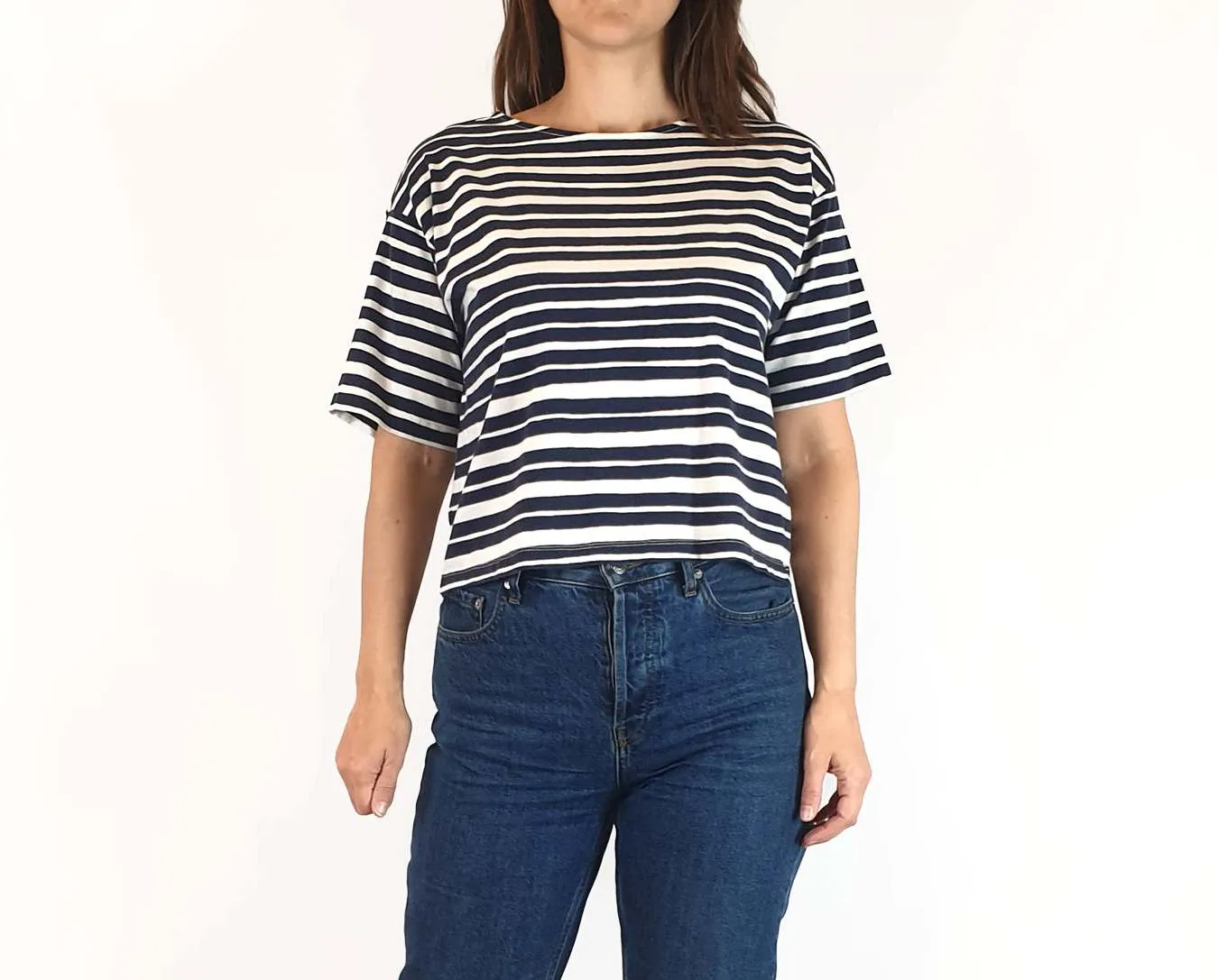 Marimekko   Uniqlo blue and white striped top size XXS (large fit, fits 6-8)