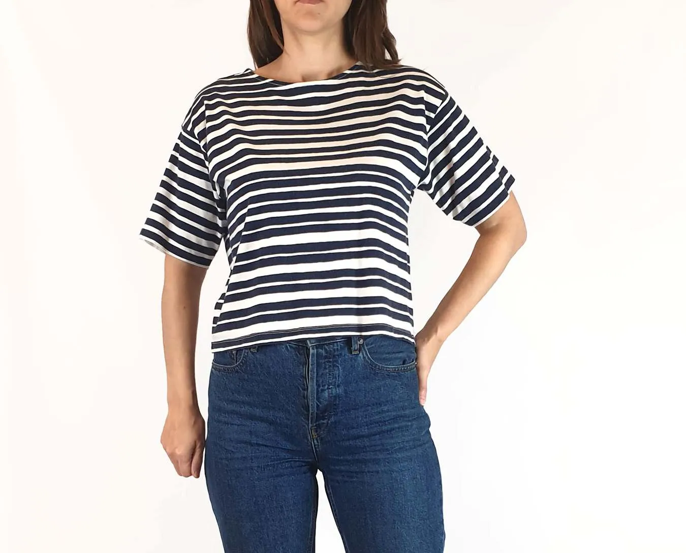 Marimekko   Uniqlo blue and white striped top size XXS (large fit, fits 6-8)