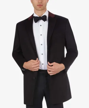 Men Wool Blend Overcoats with Contrast Velvet Top Collar