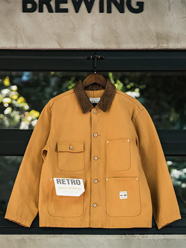 Men's American Vintage-Inspired Canvas Jacket Multi Pocket Cargo Jacket