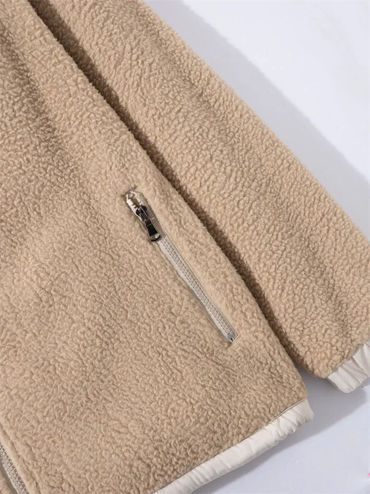 Men's Anti-Theft Zipper Pocket Patchwork Plush Lining Hooded Coat