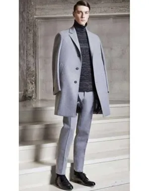 Men's Dress Coat Light Grey  ~ Silver Gray 3 Buttons  95% Wool Overcoat