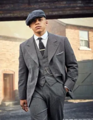Men's Gray Three Buttons Peaky Blinders Suit - Peaky Blinders Outfit   Overcoat   Hat (Peaky Blinder Custome)