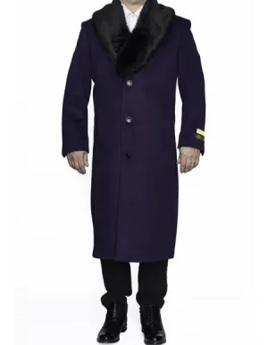Mens Overcoat Mens Purple 3 Buttons Dress Coat - Three Quarter 34 inch length