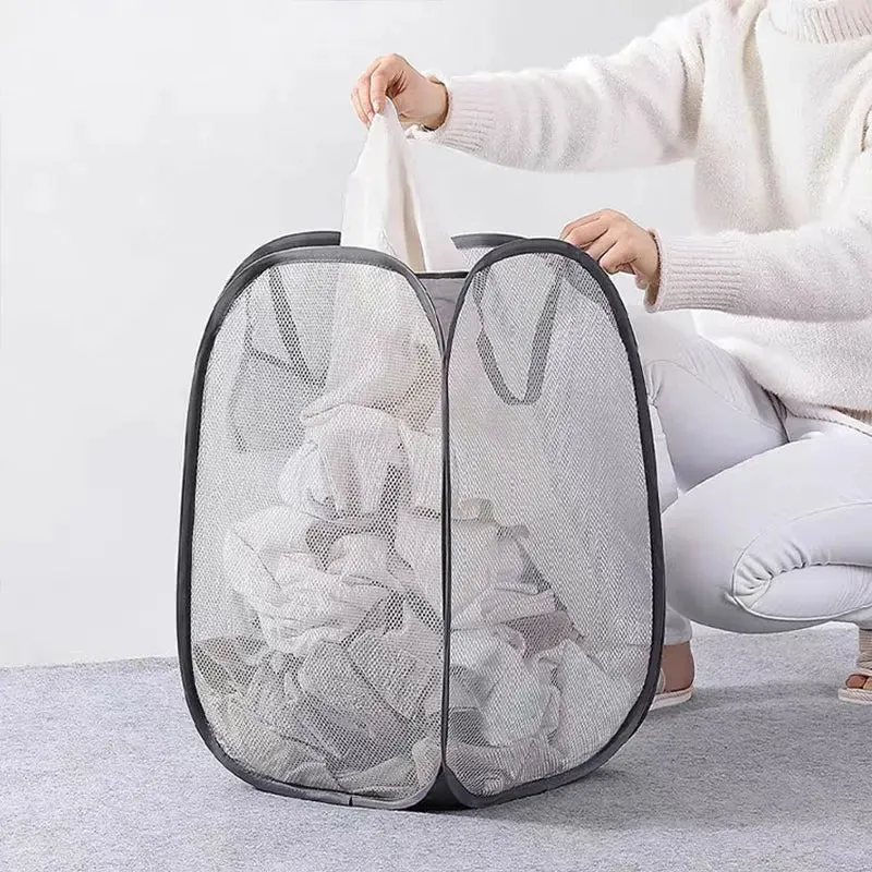 Mesh Pop-Up Laundry Basket, Foldable Laundry Basket, Dirty Clothes Storage Basket, Large Capacity Storage Basket