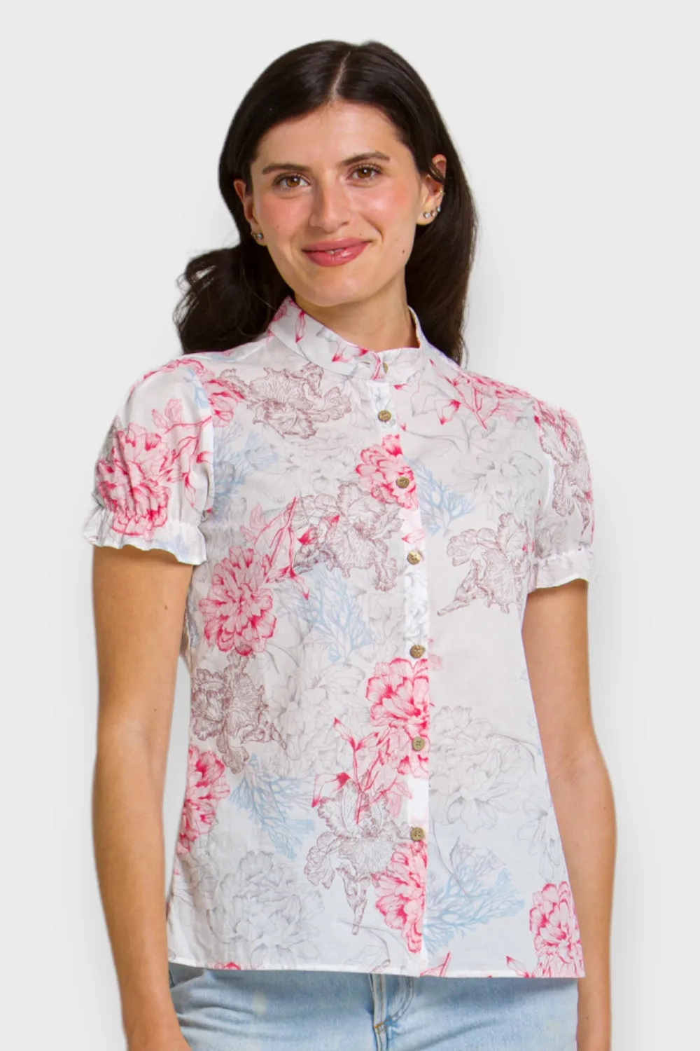 Mia White Floral Print Shirt